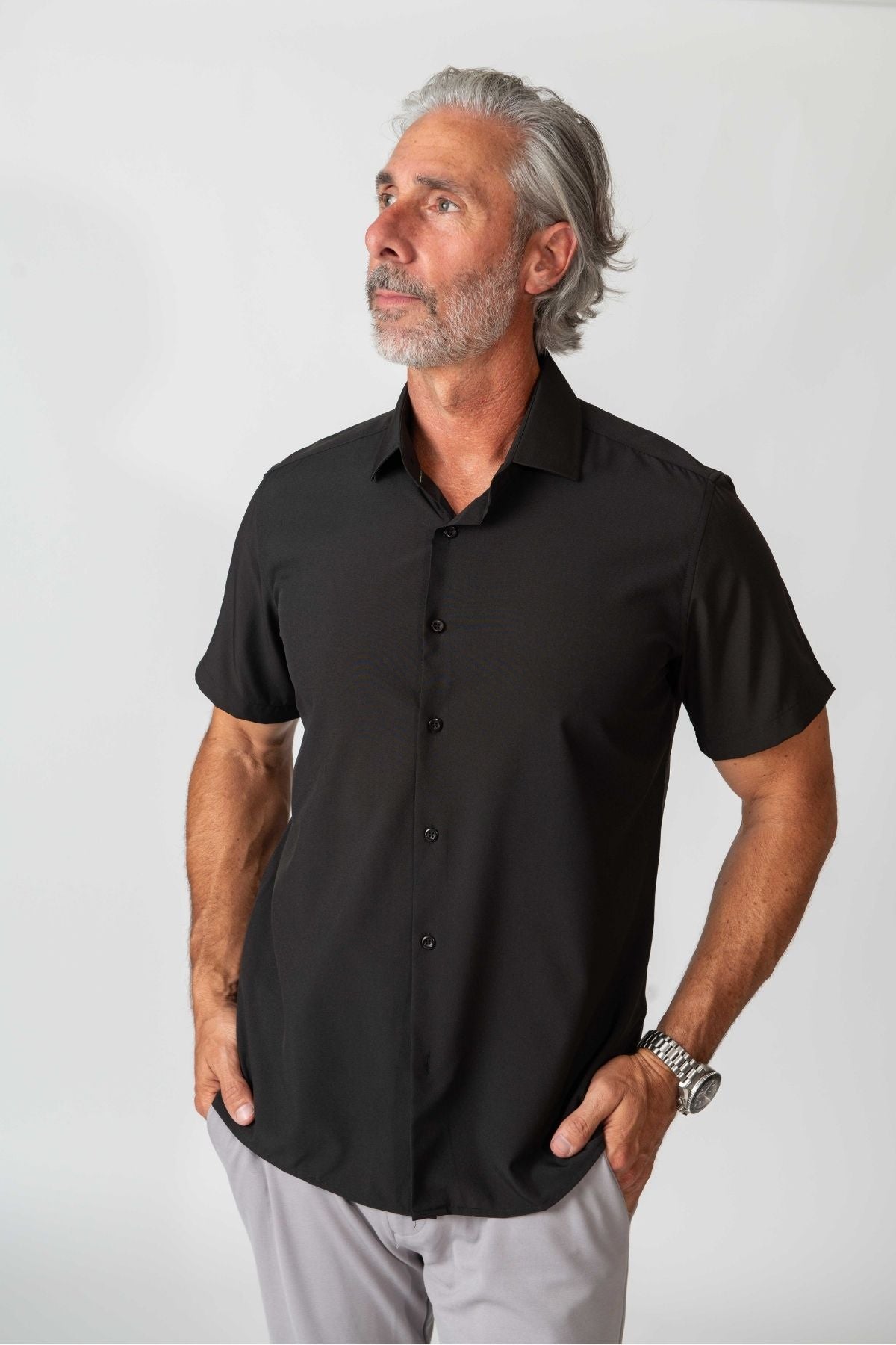 tom baine dress shirts Tom Baine Men's Slim Fit Short Sleeve Performance Button Down Dress Shirt - Black