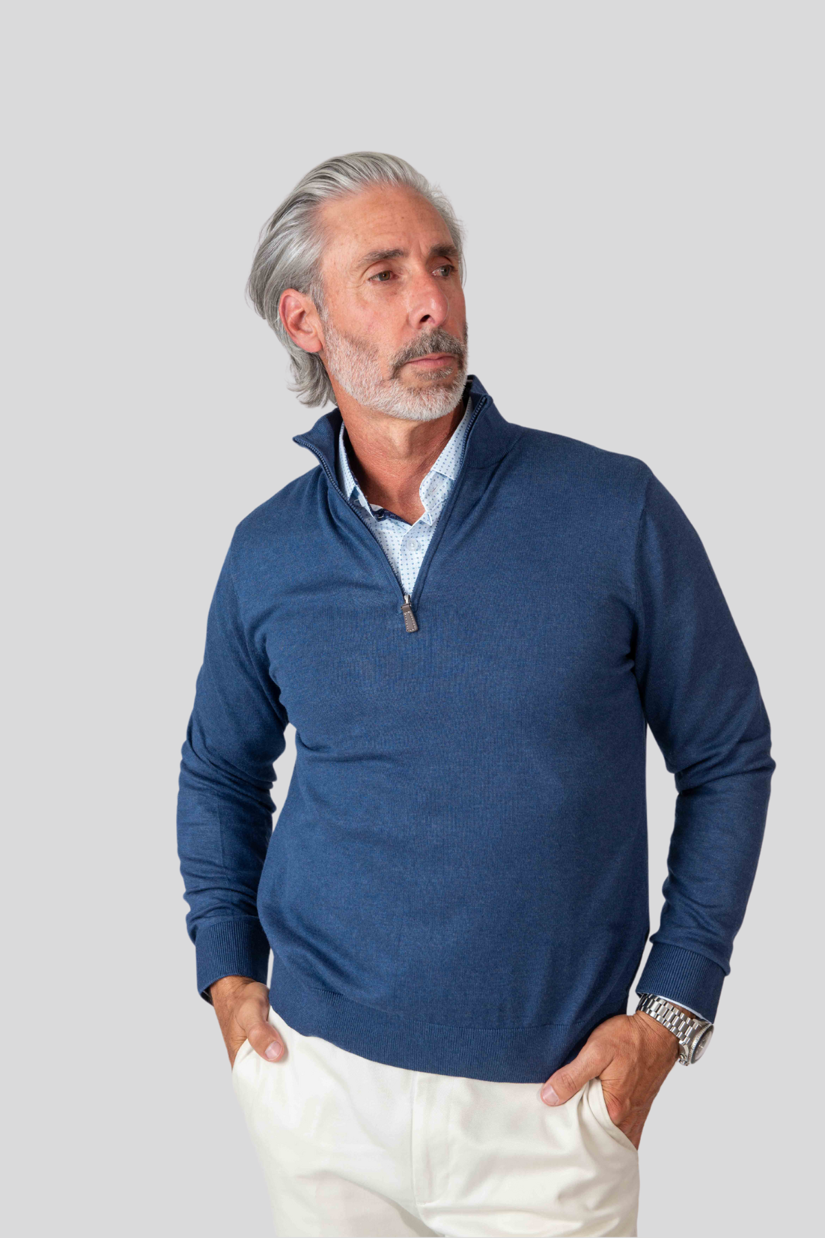 Half Zip Royal Blue Zip Up Sweater Cashmere Feel 1/4 Zip Sweater