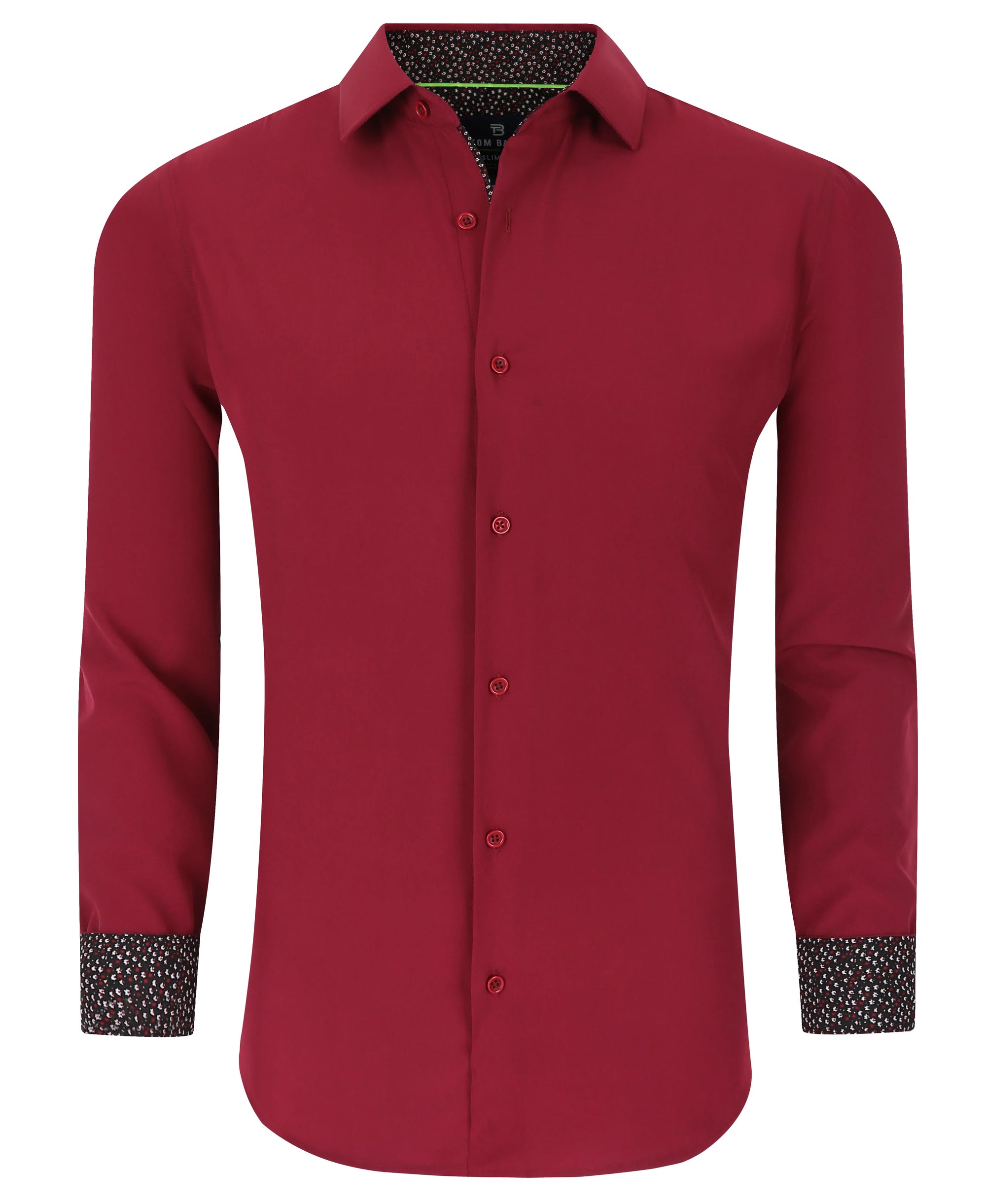 Men's Slim Fit Performance Long Sleeve Solid Shirt Burgundy