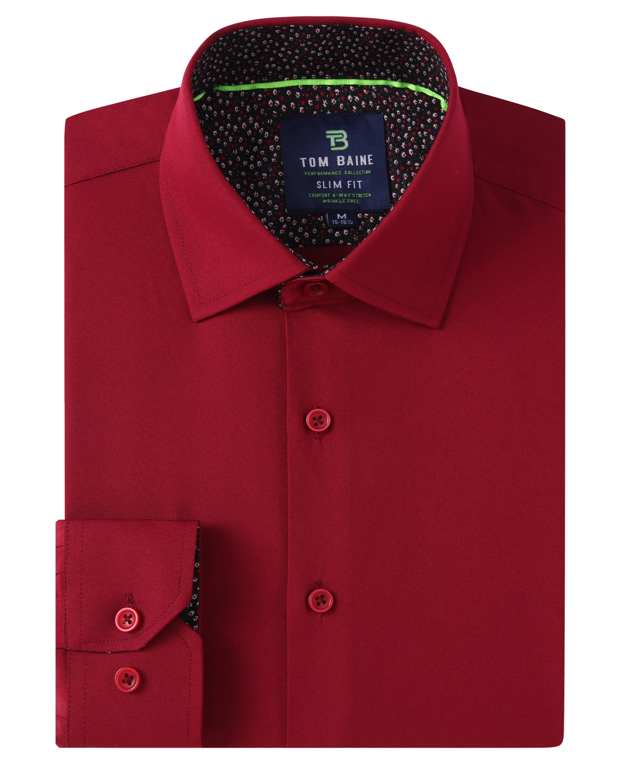 Men's Slim Fit Performance Long Sleeve Solid Shirt Burgundy