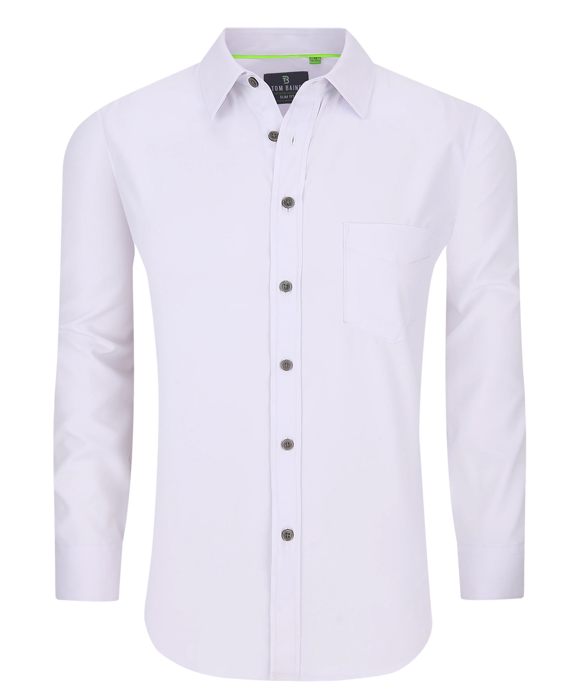 Men's Slim Fit Performance Long Sleeve White Solid Shirt