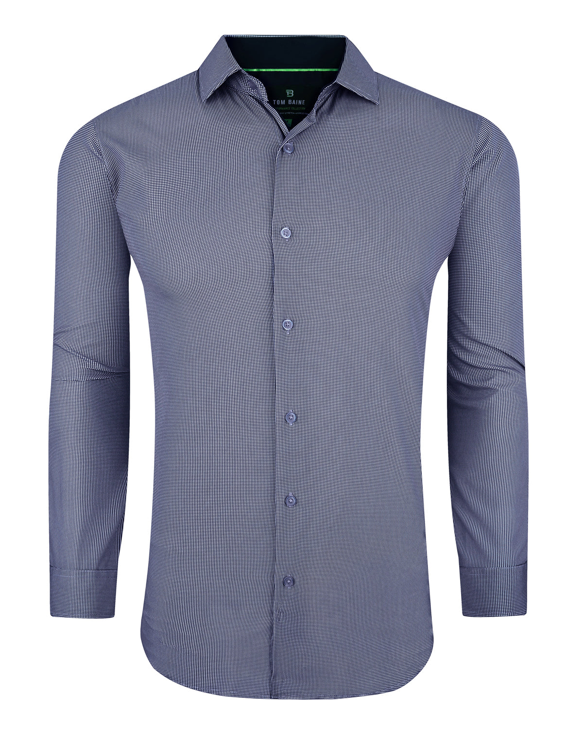 Men's Slim Fit Performance Long Sleeve Mini Plaid Shirt Navy