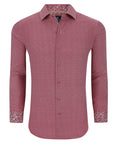 Men's Geometric Slim Fit Performance Long Sleeve Shirt Red