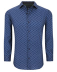 Men's Slim Fit Navy Performance Long Sleeve Printed Shirt