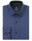 Men's Slim Fit Navy Performance Long Sleeve Printed Shirt