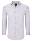 Men's Slim Fit Performance Long Sleeve Printed Shirt Dots White