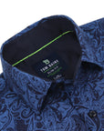 Men's Slim Fit Performance Long Sleeve Printed Shirt Blue