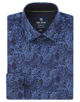 Men's Slim Fit Performance Long Sleeve Printed Shirt Blue