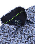 Men's Slim Fit Performance Long Sleeve Printed Blue Shirt