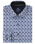 Men's Slim Fit Performance Long Sleeve Printed Blue Shirt