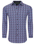 Men's Slim Fit Performance Long Sleeve Printed Multi Blue