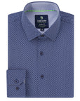 Men's Slim Fit Performance Long Sleeve Navy Printed Shirts