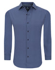 Men's Slim Fit Performance Long Sleeve Printed Blue Shirt