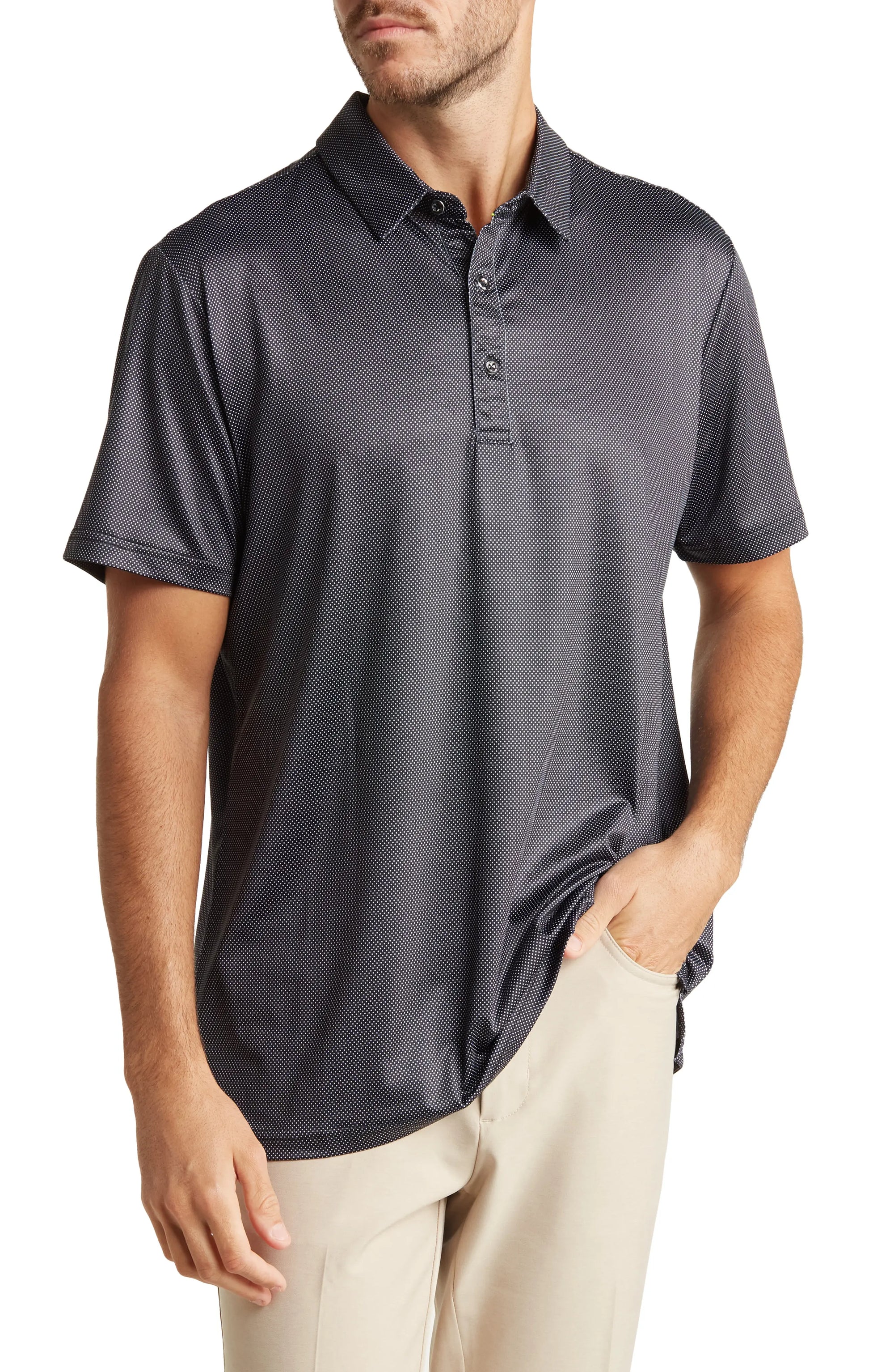 Geo Slim Fit Performance Polo Black