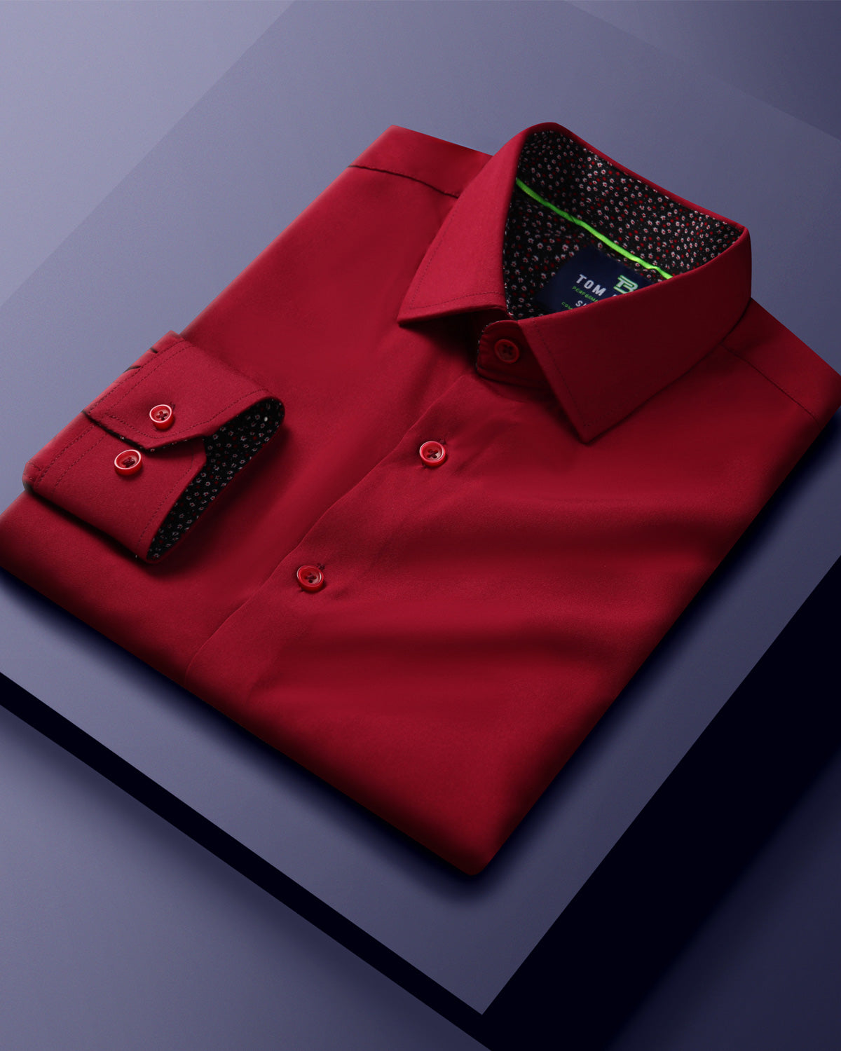 Men's Slim Fit Performance Long Sleeve Solid Shirt Burgundy