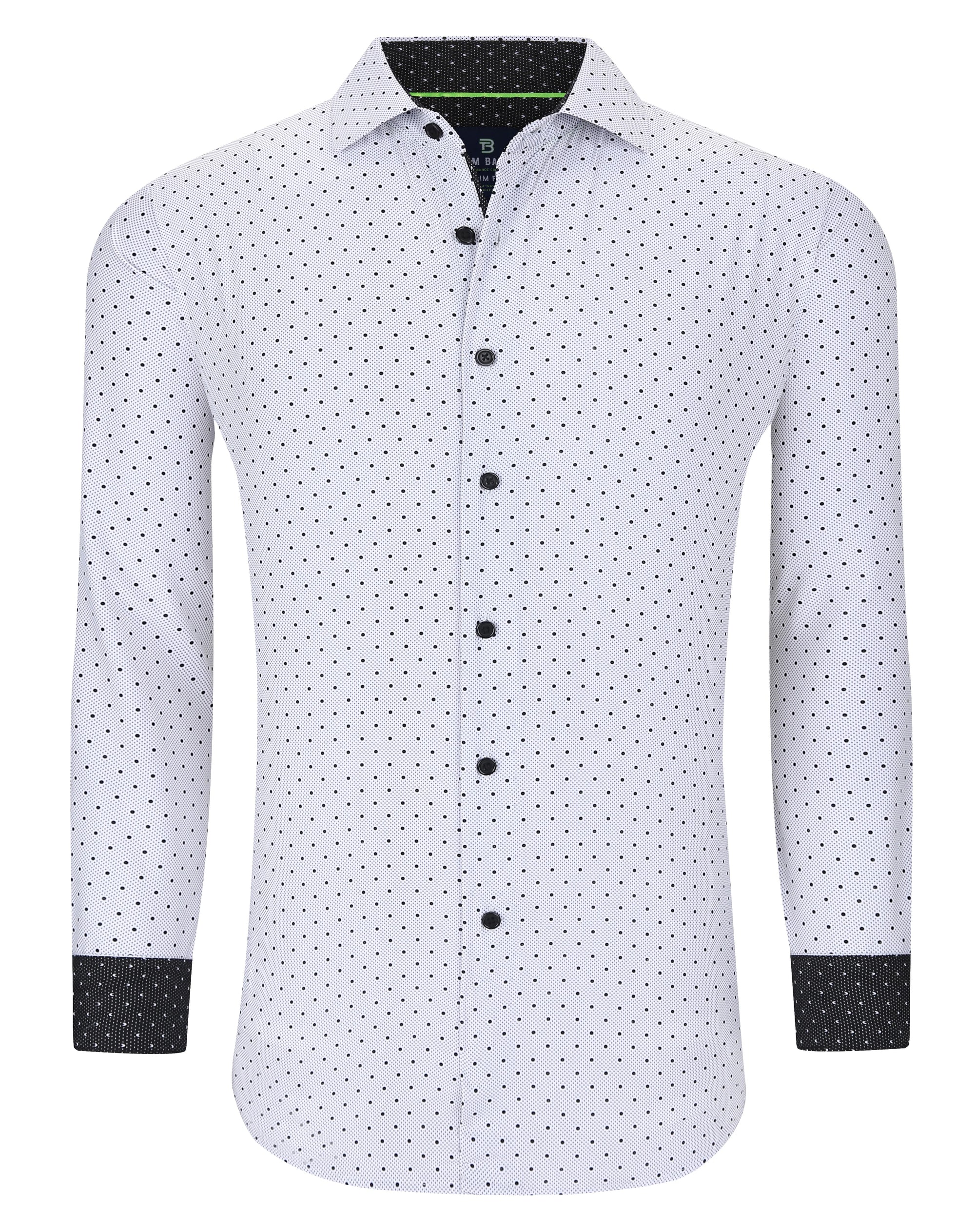 Men&#39;s Geometric Slim Fit White Performance Long Sleeve Shirt