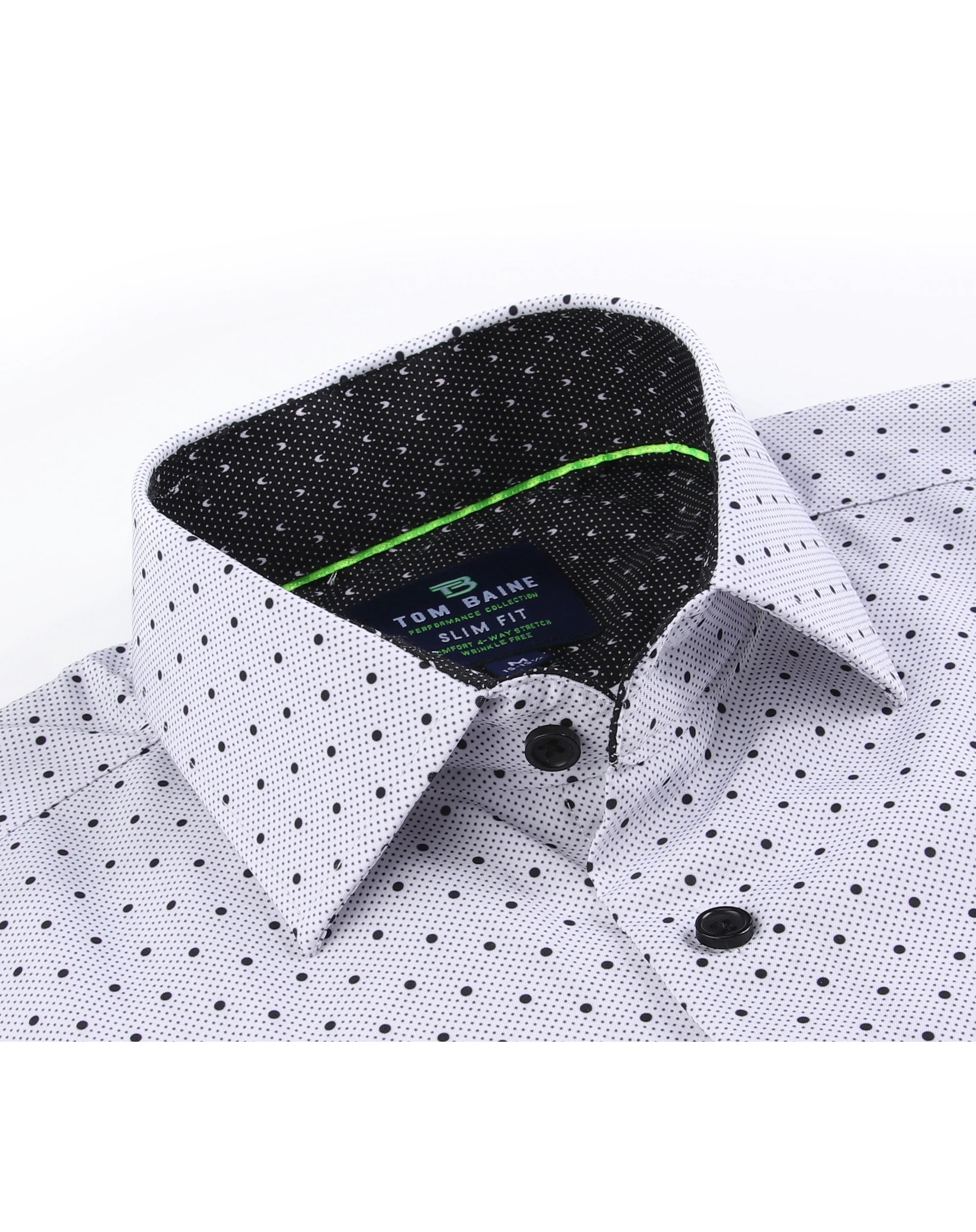 Men&#39;s Geometric Slim Fit White Performance Long Sleeve Shirt