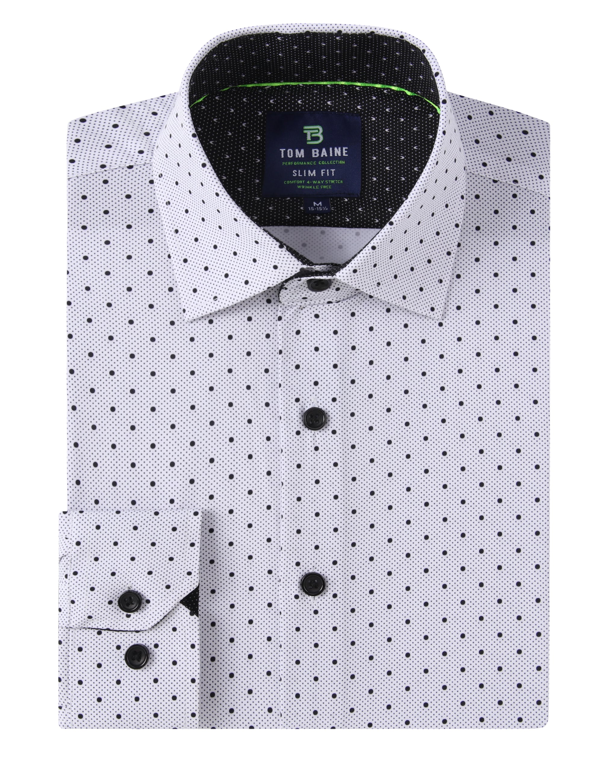 Men&#39;s Geometric Slim Fit White Performance Long Sleeve Shirt