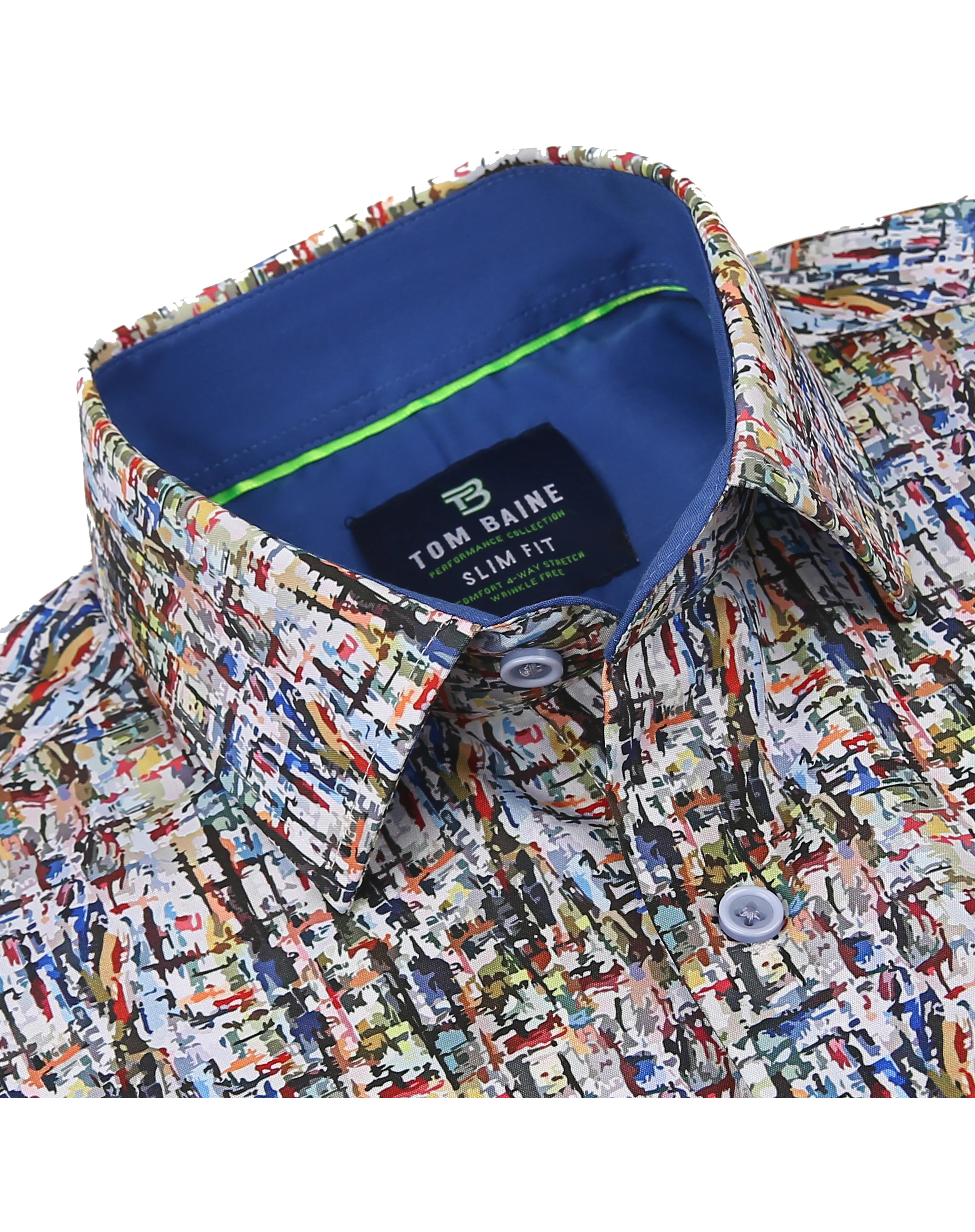 Slim Fit Long Sleeve Rayon Shirt - Tiffy Print - Blue
