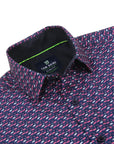 Men's Slim Fit Performance Long Sleeve Printed Shirt Pink Navy