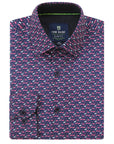 Men's Slim Fit Performance Long Sleeve Printed Shirt Pink Navy