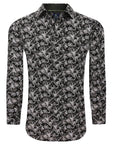 Men's Slim Fit Performance Long Sleeve Printed Shirt Black