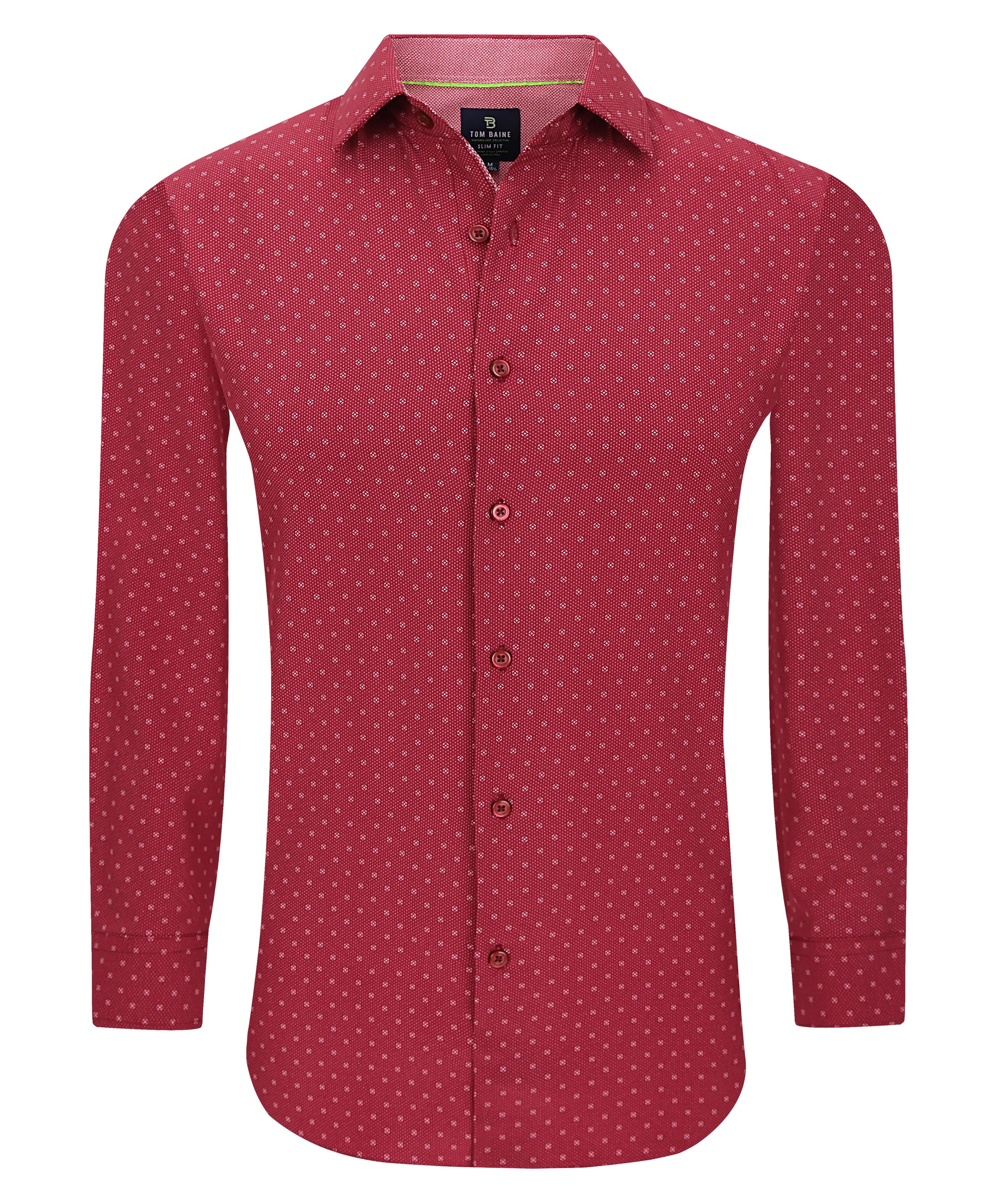 Men&#39;s Slim Fit Performance Long Sleeve Printed Shirt Red